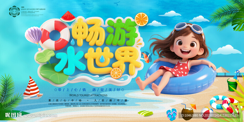 畅游水世界夏日旅游海边游泳圈