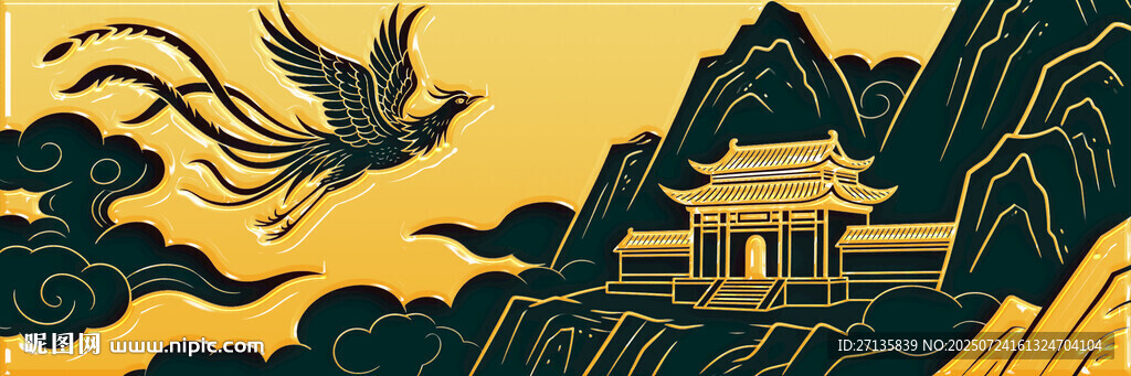 金凤凰伴古亭于山水间