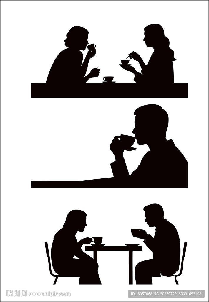人物桌边互动剪影