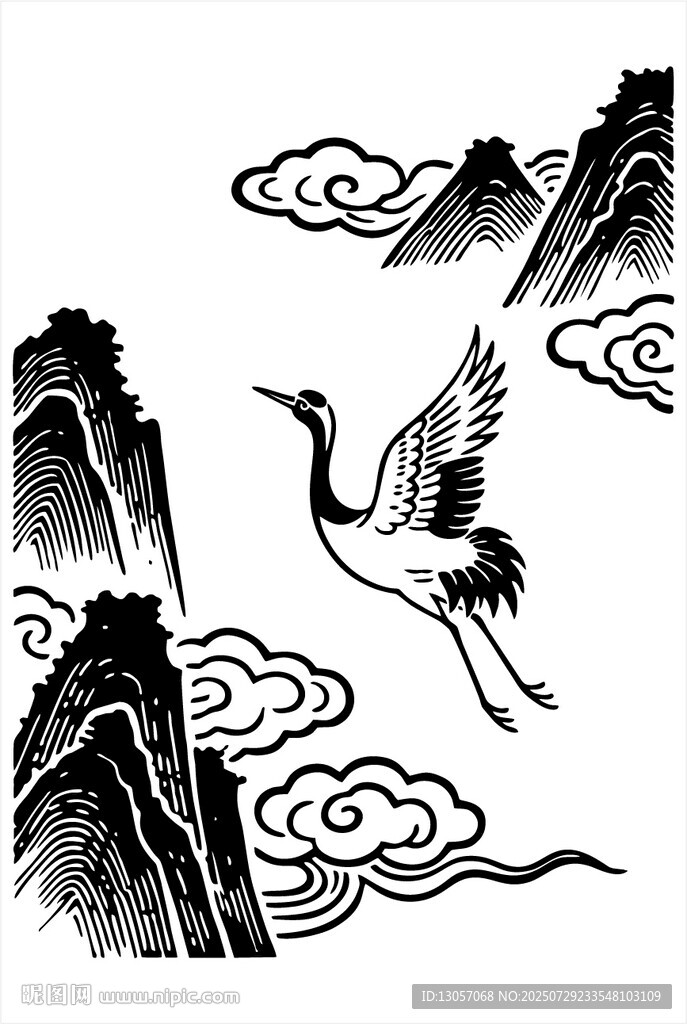 仙鹤翔于山水间