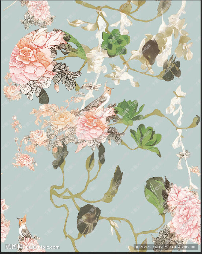 数码印花 清新花卉图案背景