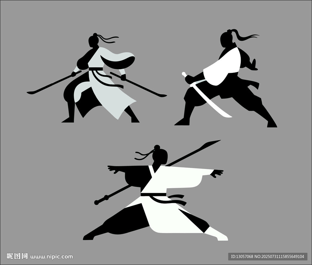 武士持剑战斗姿态插画