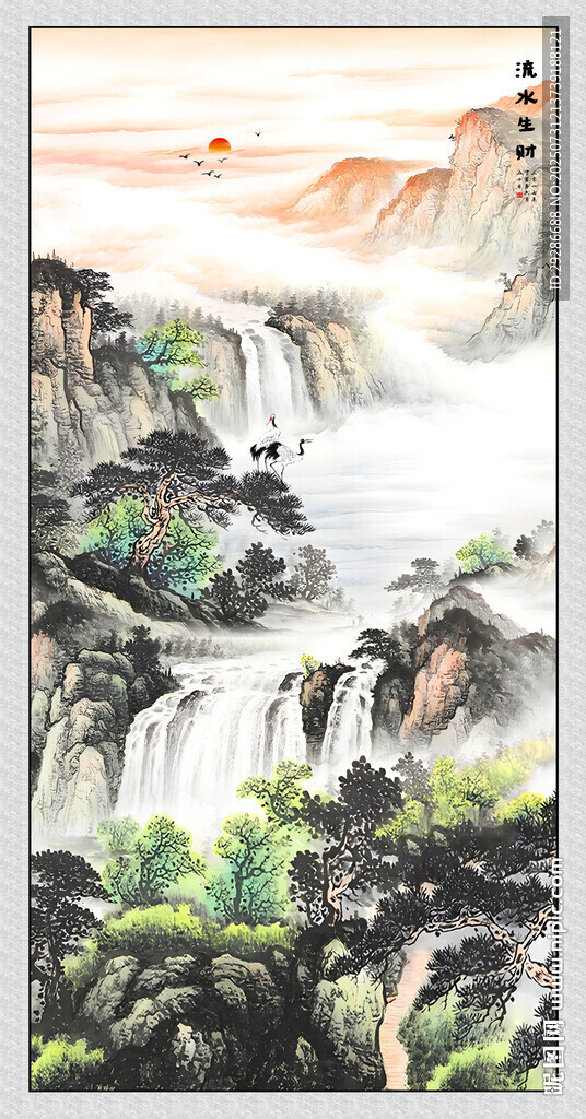 流水生财玄关画