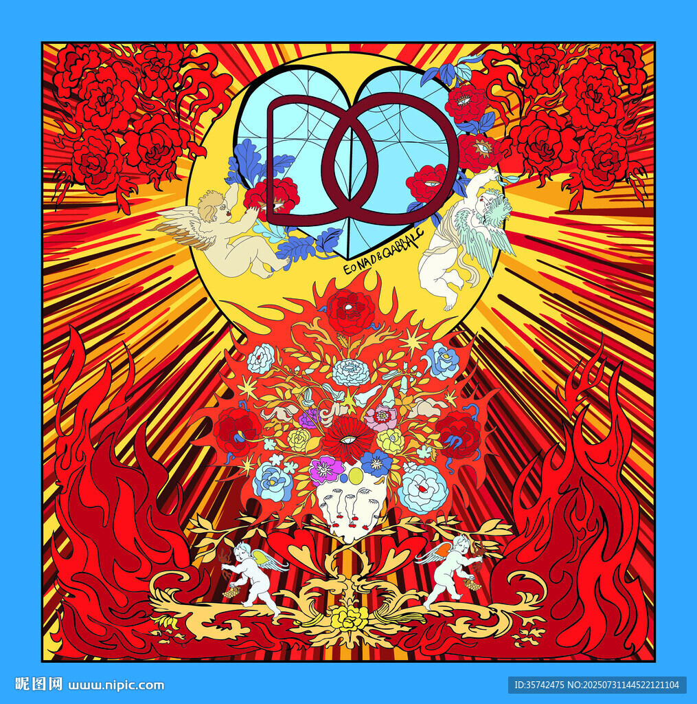 绚丽太阳主题奇幻艺术画方巾