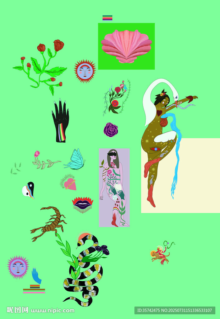 大牌走秀绿植与人物插画