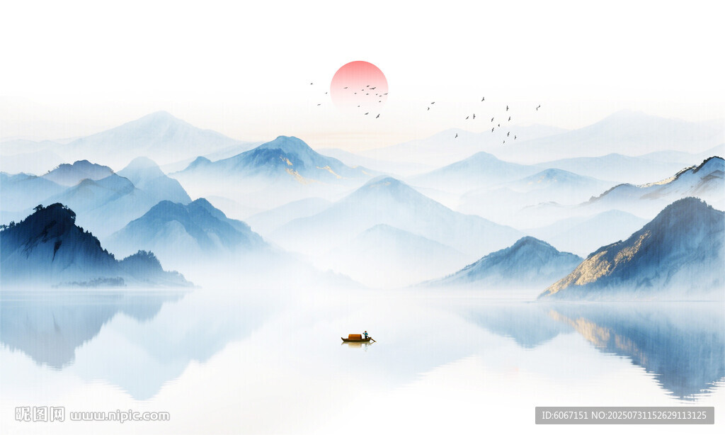 水墨山水风景画壁画