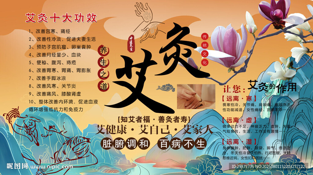 艾灸养生背景墙