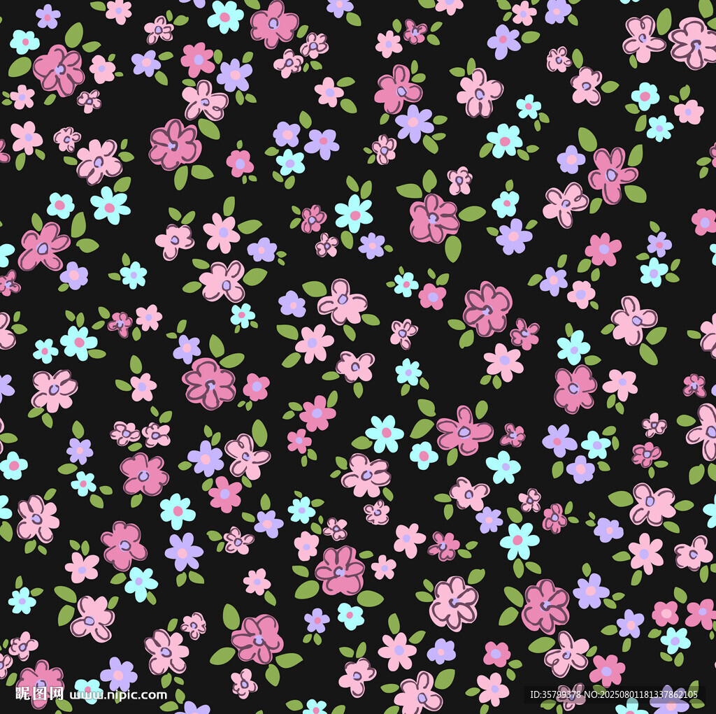 黑色背景上的多彩碎花图案