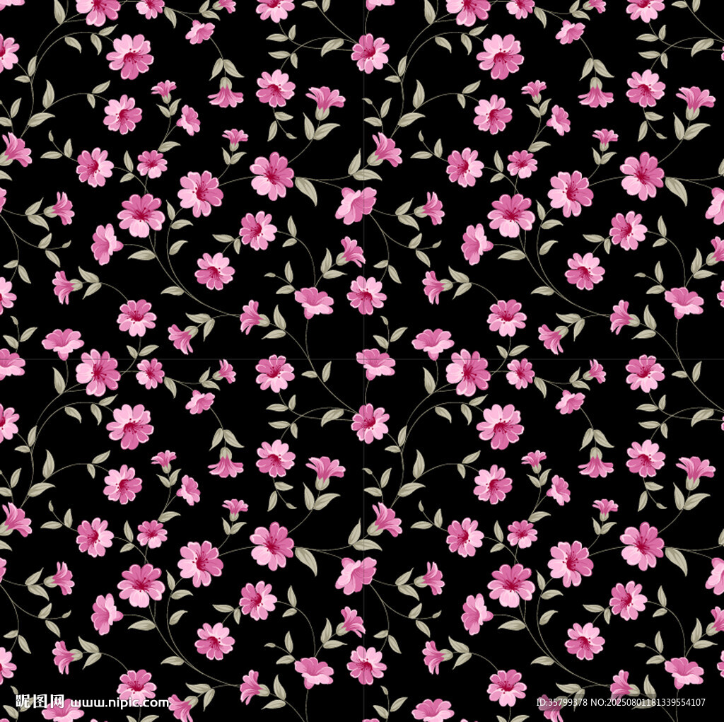 黑色底粉色花卉图案纹理