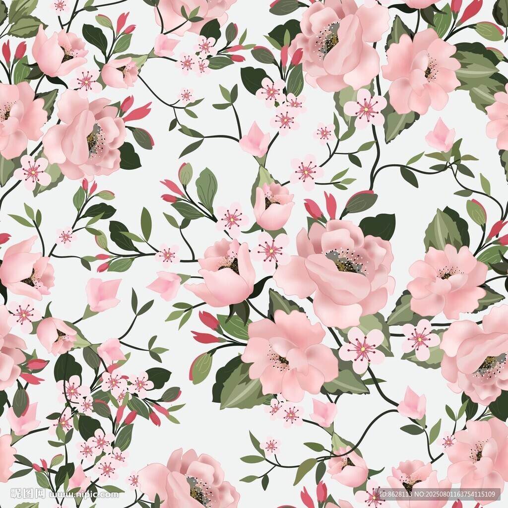 粉色花卉图案背景碎花无缝数码印