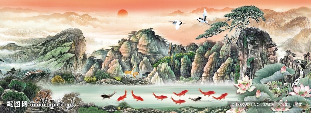 山水国画风景背景墙
