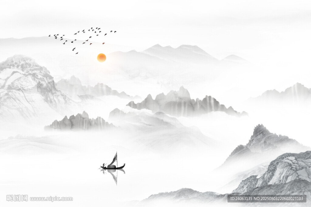 中式山水屏风画