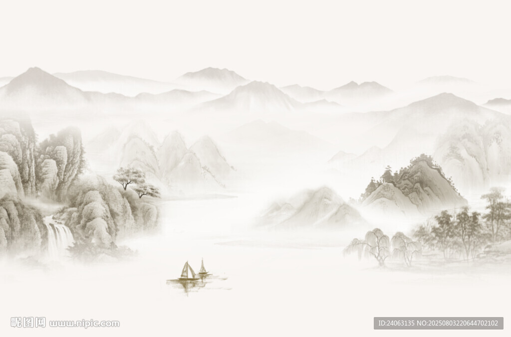 中式山水屏风画