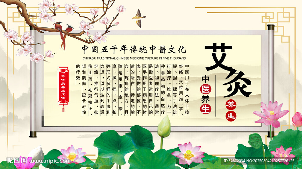 艾灸养生背景墙