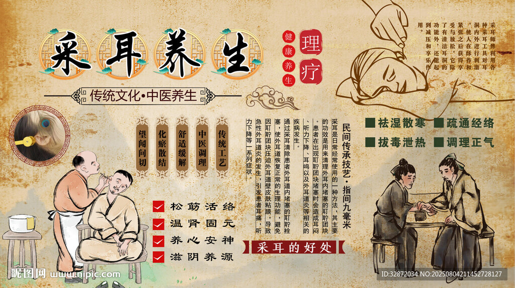 采耳养生背景墙