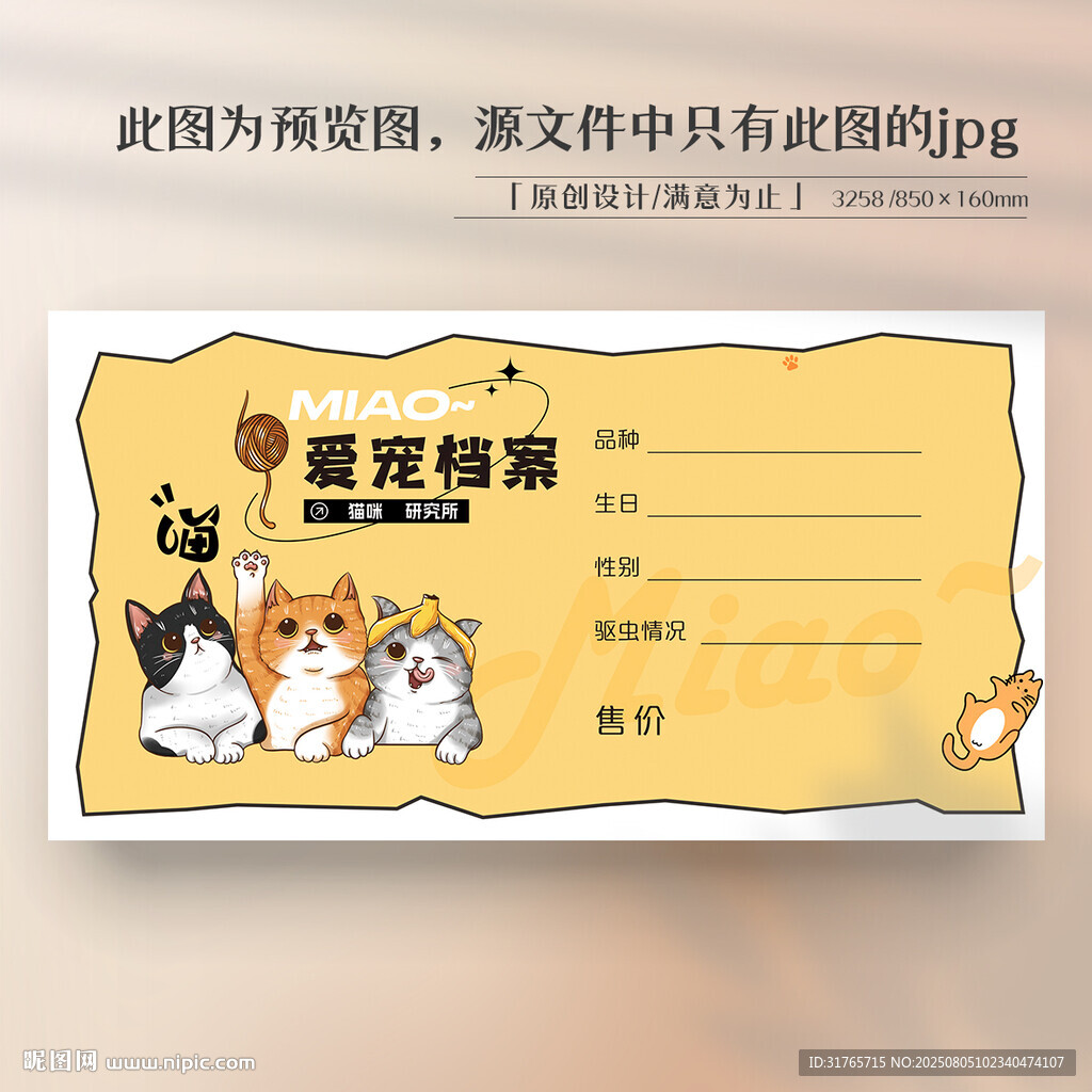 橙色卡通猫咪宠物卡片
