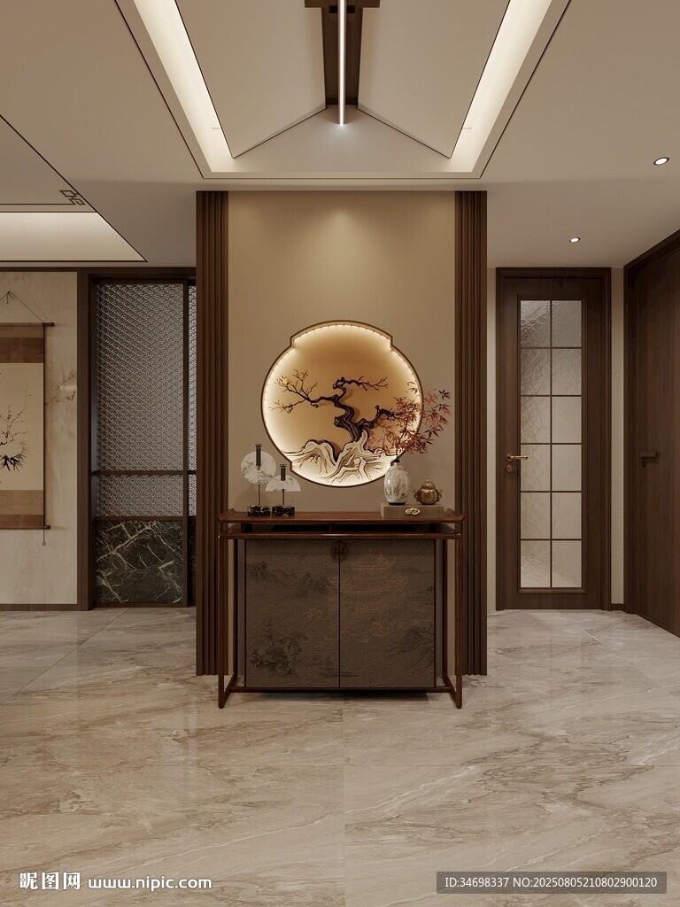 中式玄关场景效果图