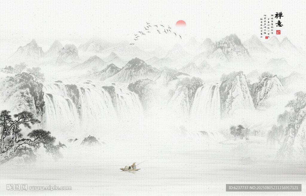 禅意水墨山水画