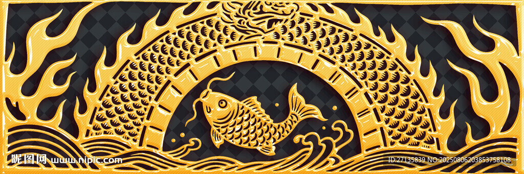 中式龙纹金饰图案设计