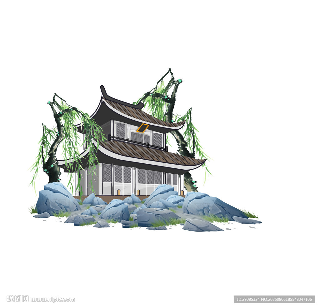 中式古风楼阁山水景致