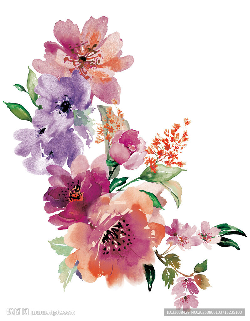 多彩花卉水彩插画