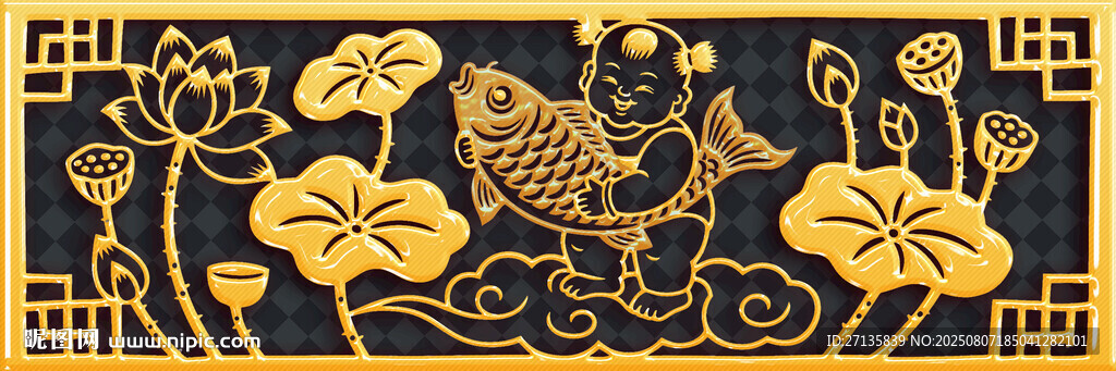 金色中式刺绣花卉图案