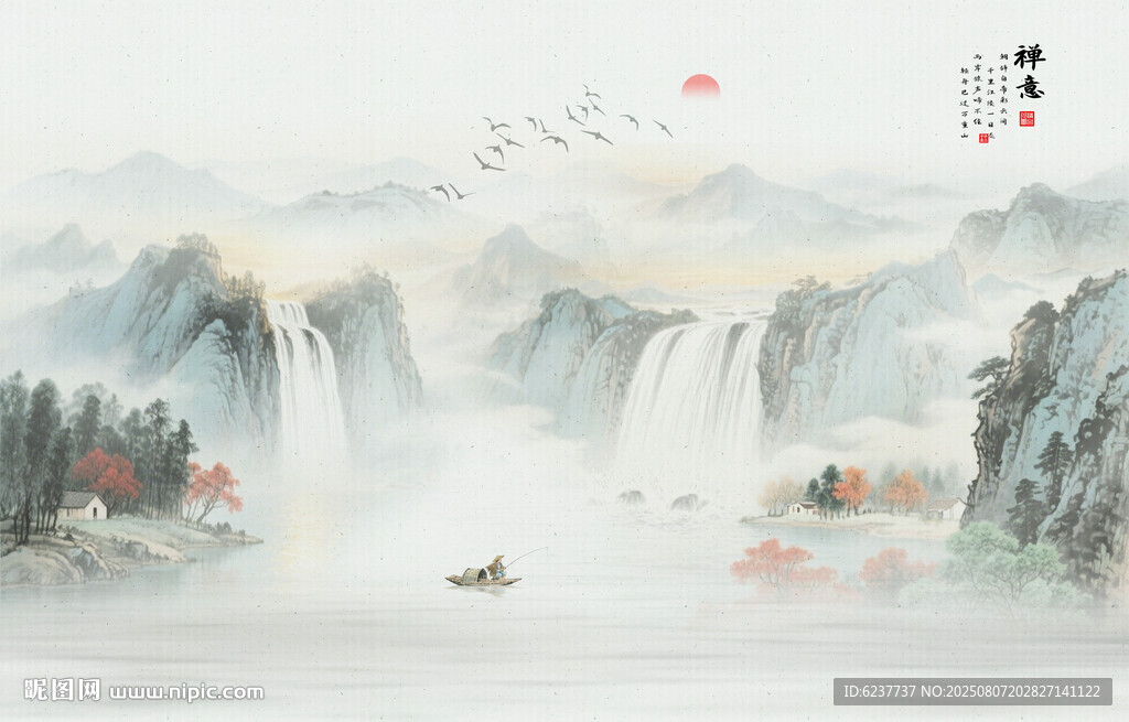 中式山水背景墙