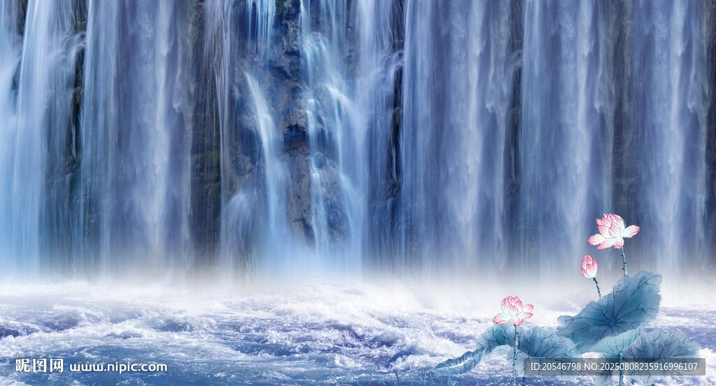 流水生财瀑布山水画