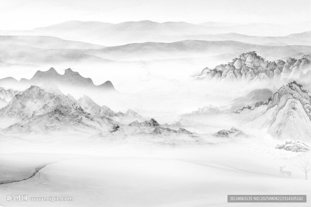 中式山水屏风画