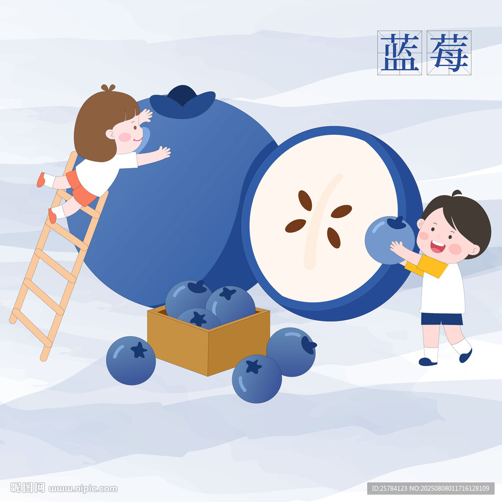 儿童看图识物卡片水果蓝莓插画