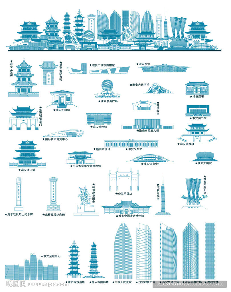 淮安地标建筑矢量图