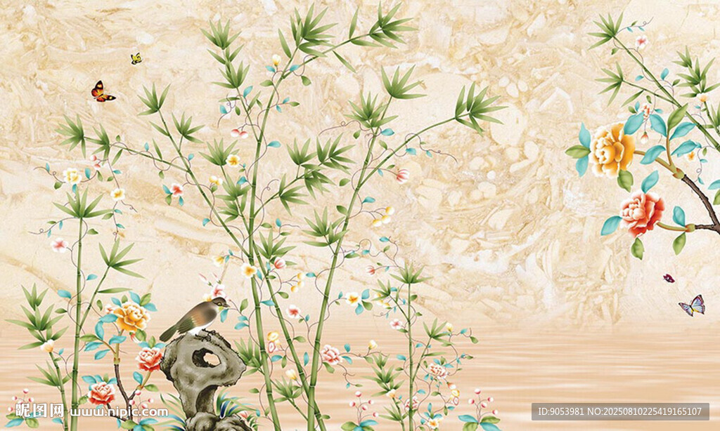 新中式花鸟背景墙