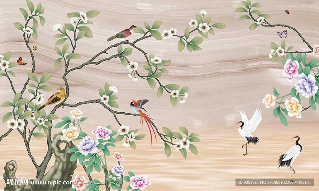 新中式花鸟背景墙