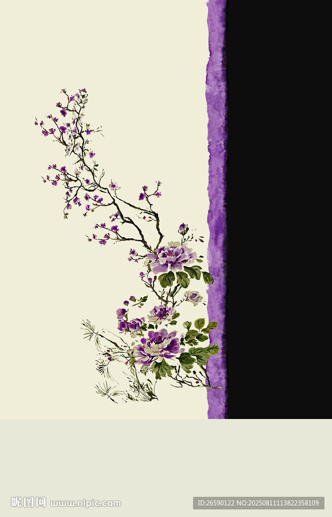 紫色花枝装饰图案