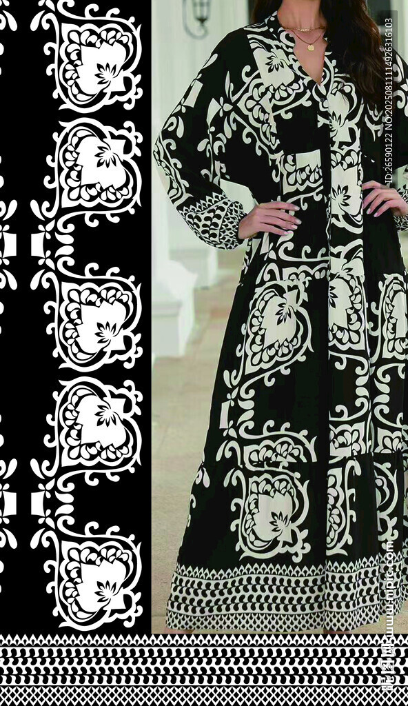 黑白花纹长款服饰设计图