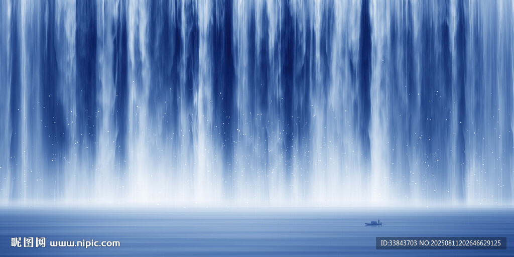 流水生财瀑布山水画