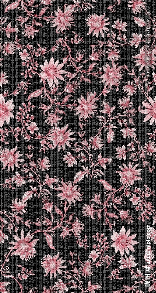 粉色花卉黑色底纹图案