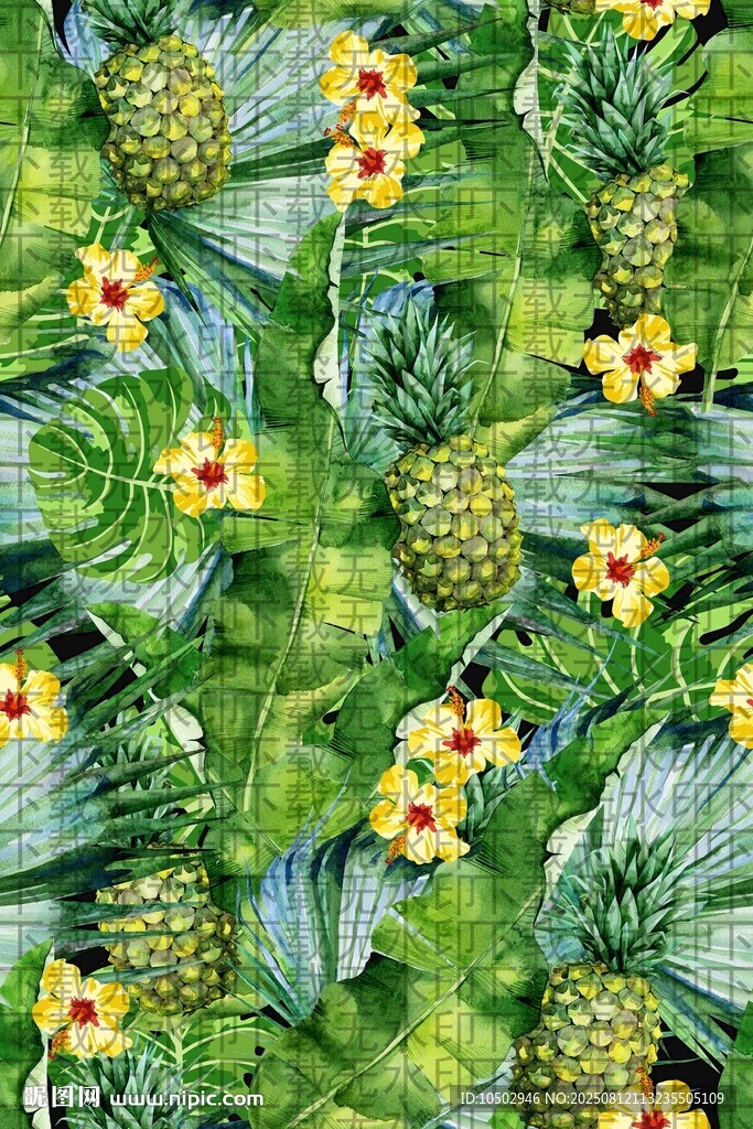菠萝绿叶花卉图案背景