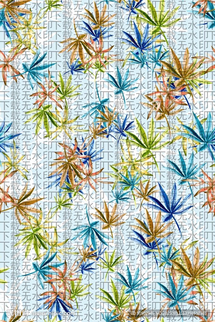 多彩植物图案印花布料
