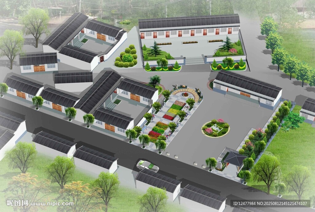 中式庭院建筑鸟瞰效果图