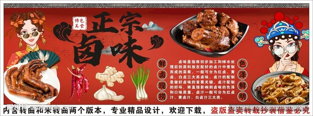 国潮卤味卤菜店背景墙装饰画