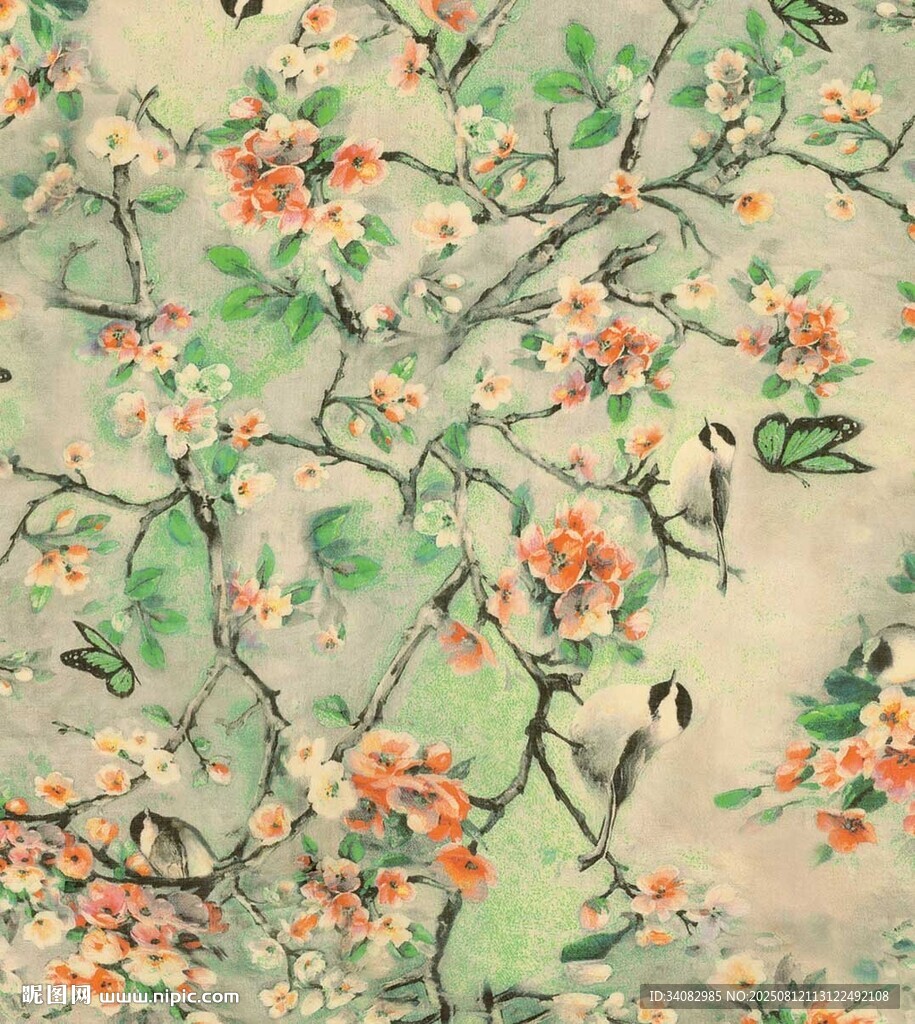 中式花鸟图案复古风纹理
