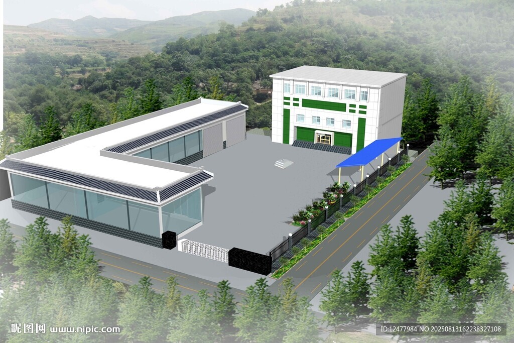 现代化工厂建筑鸟瞰图