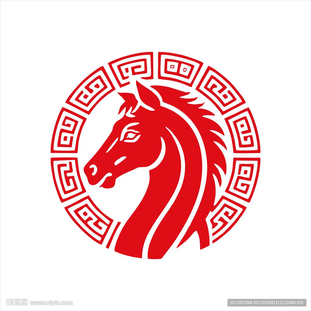 红色马头中式传统图案