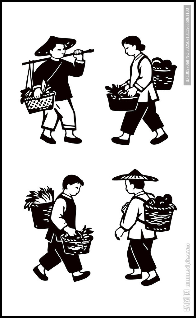 古代挑担人物插画