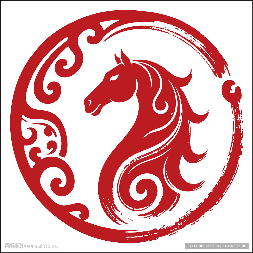红色骏马剪纸艺术图案