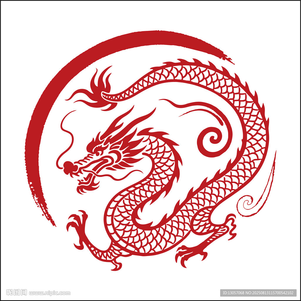 中式传统红色龙纹图案