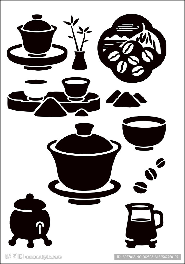 中式茶具与咖啡元素图案