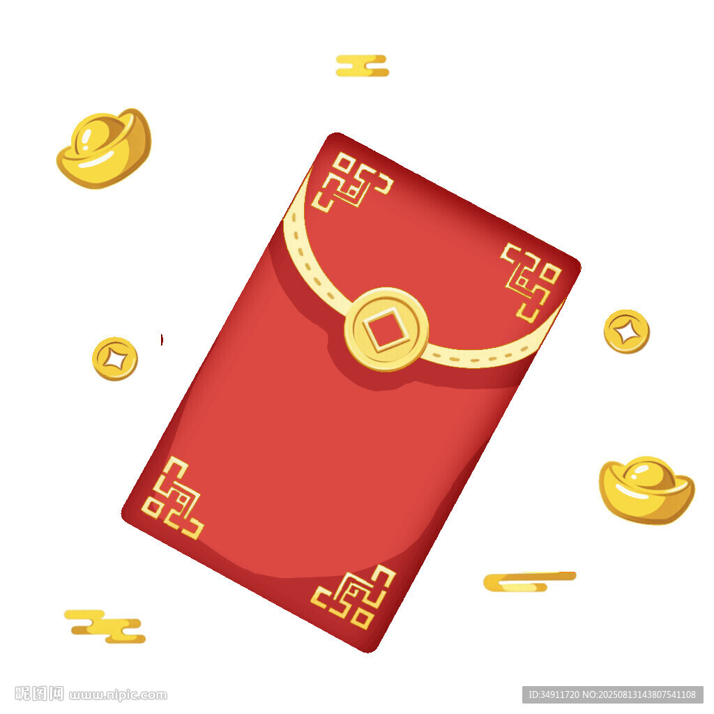 喜庆红包散落金元宝