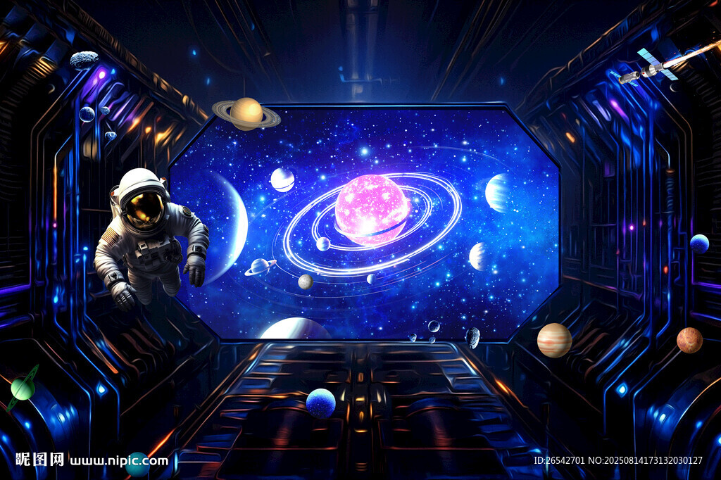3D立体宇航员太空舱背景墙